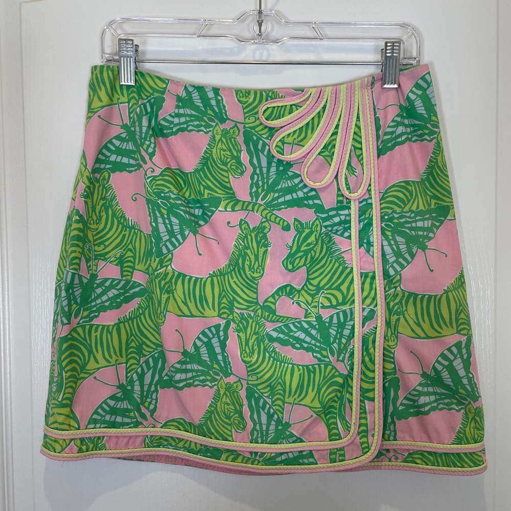Lilly Pulitzer Rare Vintage Skirt Zebra & Butterflies Pink Green Wrap Mini 4